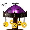 Spooky Night Light Ghost Carousel Light Halloween Gothic Stained Glass Shade Mysterious Bedside Lamp with Floating Ghosts/Pumpkins Table for Bedroom
