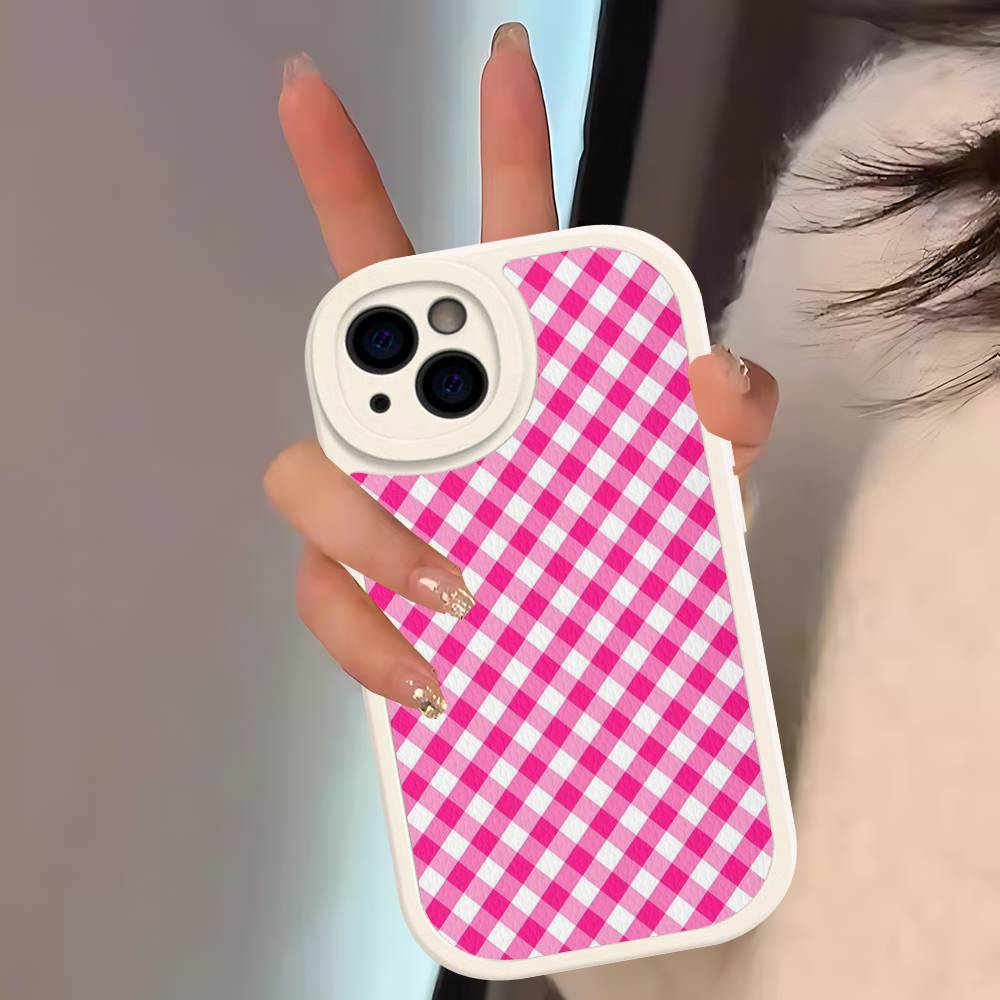 Простой стильный чехол для телефона с решетчатым узором для IPhone 11 12 13 14 15 16 Pro Max Mini Plus Мягкий кожаный чехол