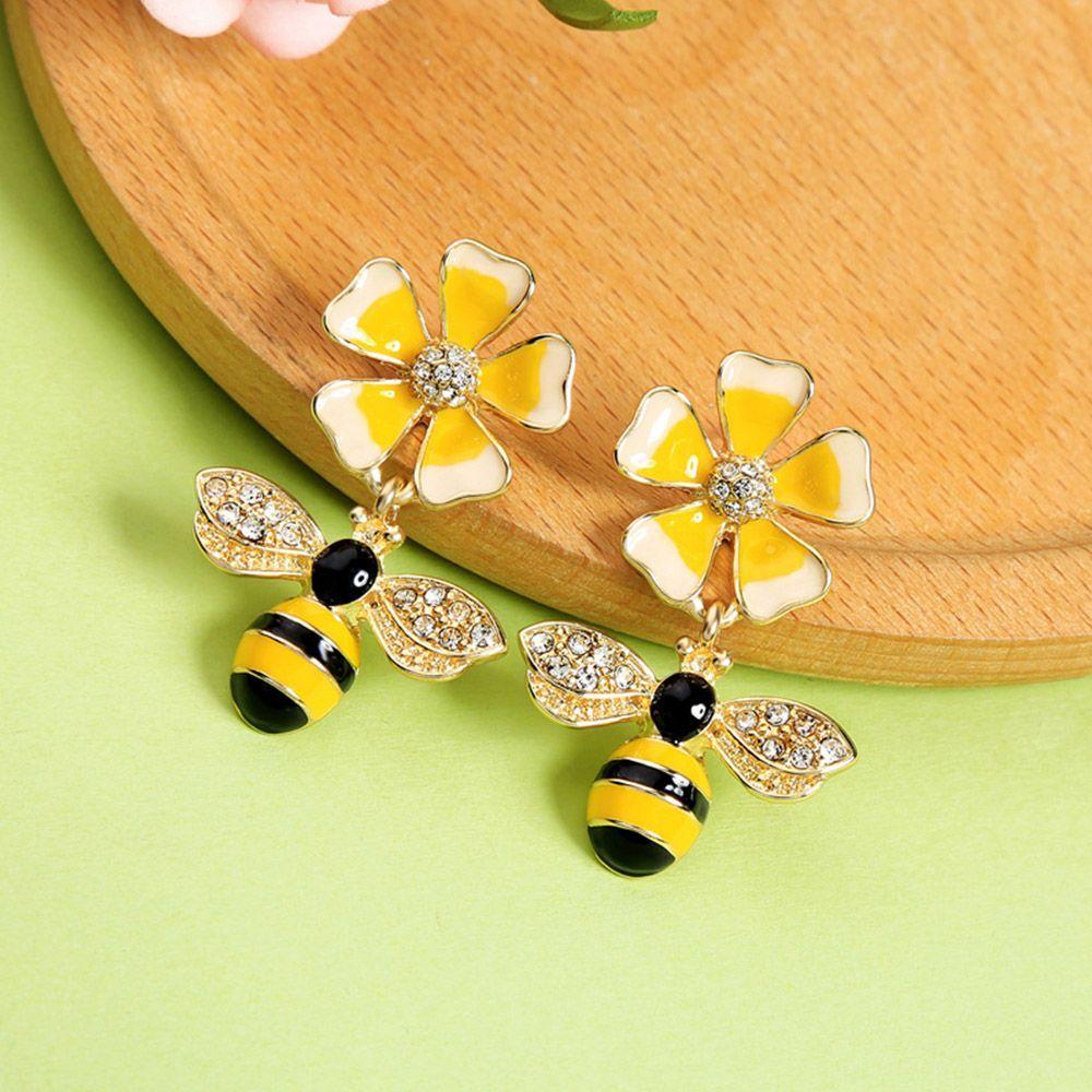 Модные ювелирные изделия с пчелиным желтым цветком, женские аксессуары, висячие серьги для девочек, серьги-гвоздики