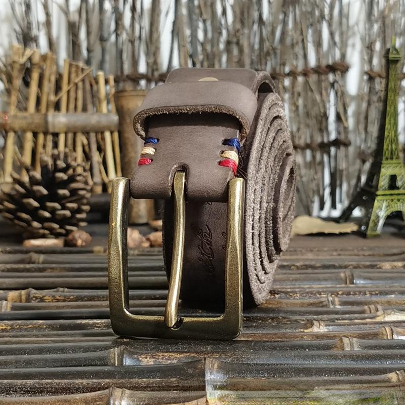 Ремень мужской винтажный резной кожаный с пряжкой, индивидуальный модный тренд, джинсовый ремень из натуральной яловой кожи