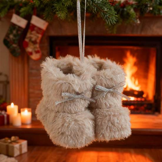 Рождественский сапожок, пушистые туфельки, подвесные украшения на елку, мягкая плюшевая зимняя обувь, подвеска для декора дома и офиса