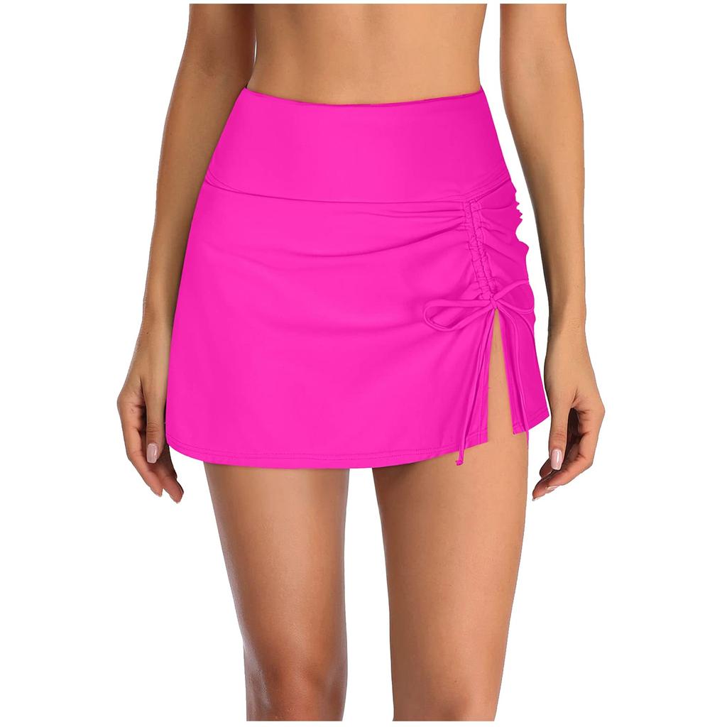 Женские модные сексуальные однотонные плавки с высокой талией, плиссированные трусы для плавания с разрезами и шнурком, двойная юбка, плавки