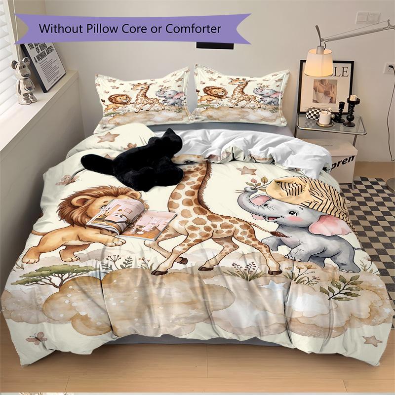 Lion Giraffe Elephant Cloudscape Print 3Pcs Bedding Setduvet Cover With 2 Bedropillowcase Home Birthday Gift