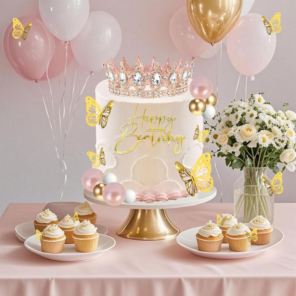 Корона Топпер для Торта, Шарики С Днем Рождения Топпер для Торта Корона Свечи на День Рождения Золотые Бабочки, Корона Para Pastel, Украшение для Торта