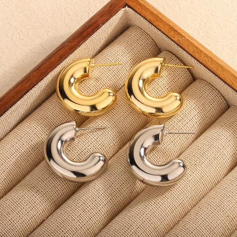 Fashion Chunky CCB Hoop Earrings for Women Geometric Vintage Glossy Thick Teardrop Earring Trendy Party Wedding Jewelry Gifts