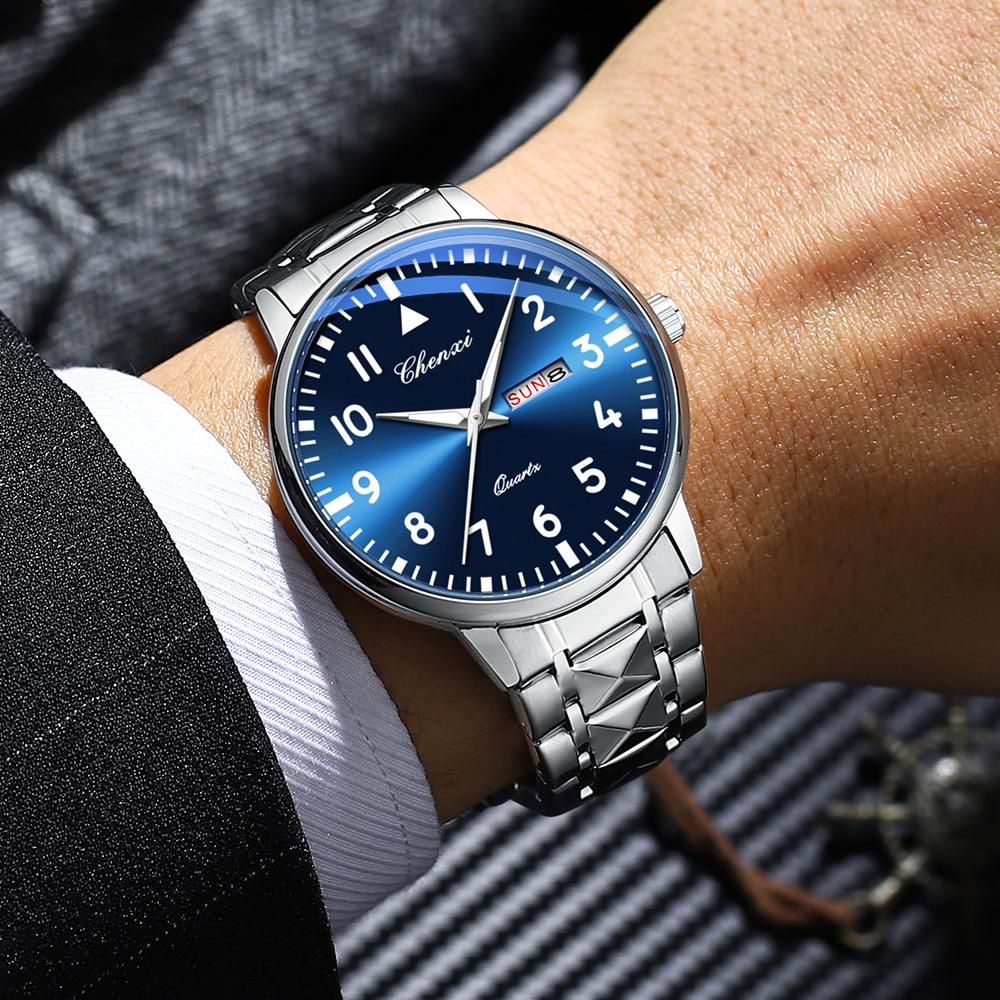 Новые кварцевые часы для мужчин из нержавеющей стали, водонепроницаемые, светящиеся, с календарем, деловые мужские часы Regalos Para Hombres