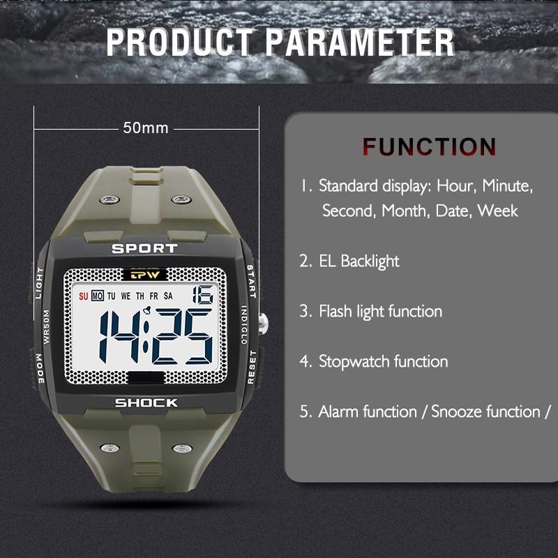 Digital Watch, Outdoor Sport Watch, 50M Waterproof Swimming Wristwatch, LED Men Watch