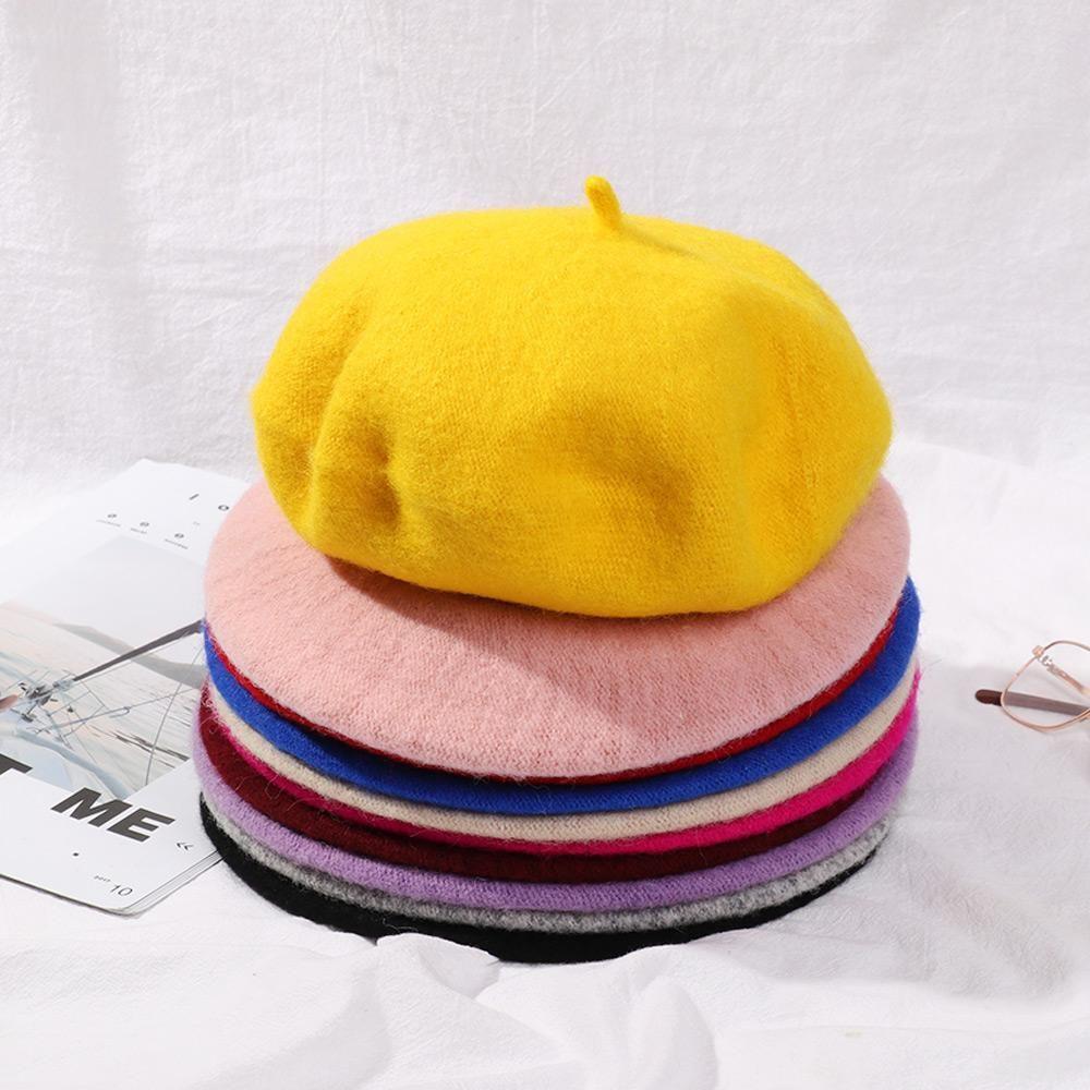 Однотонная шапка-бини Зимняя теплая Осенняя шляпа Фетровые береты Шерстяной берет Шапка Тыква Фетровый головной убор
