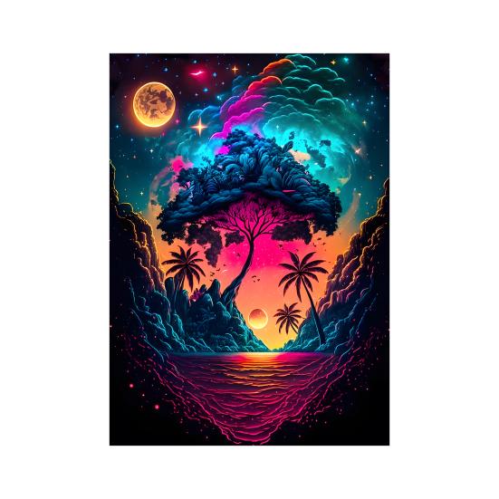 Картина со стразами 5D Дерево Луна Пейзаж Полная дрель Блестящие стразы Вышивка Красочные DIY Художественные ремесла Ручная работа Украшение стен дома Горный хрусталь