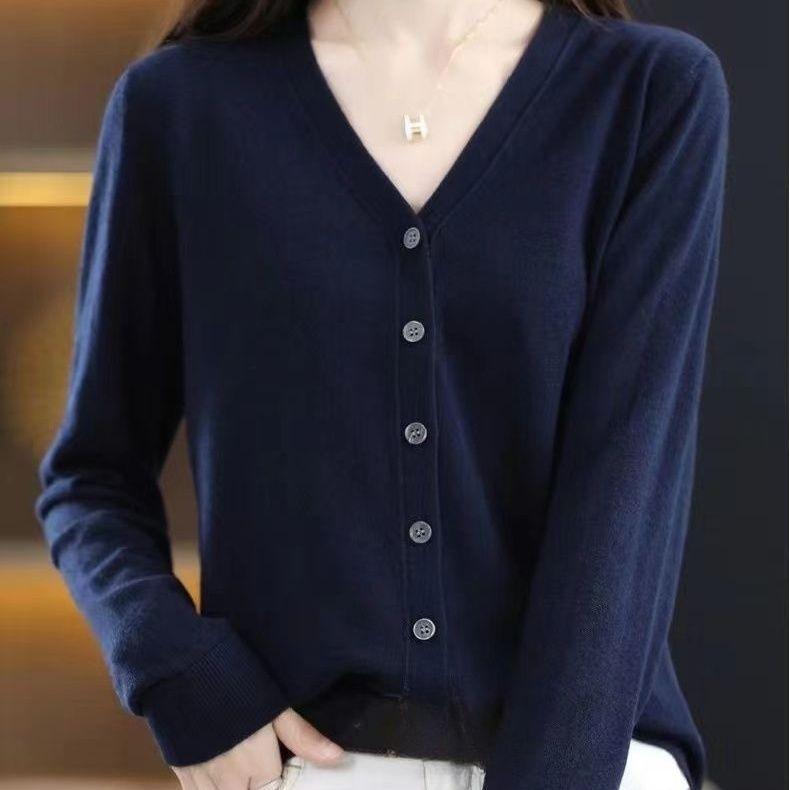 Женский кардиган, свитер с круглым вырезом, осенне-зимний вязаный свитер, женский однотонный свитер с длинными рукавами