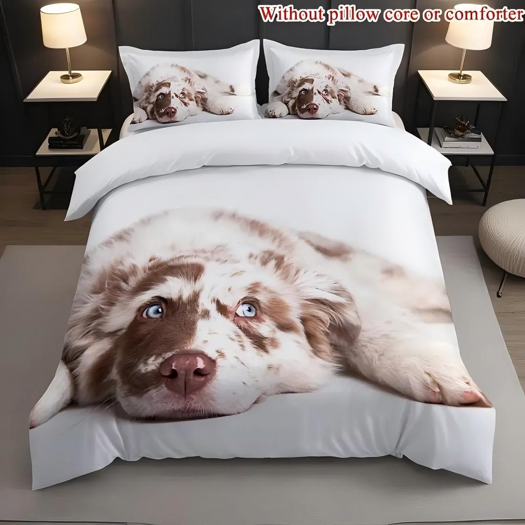 Постельное белье с 3D-печатью с рисунком собаки, комплект пододеяльника на тему животных, мягкий удобный полиэстер, милый стиль, пододеяльник, наволочка