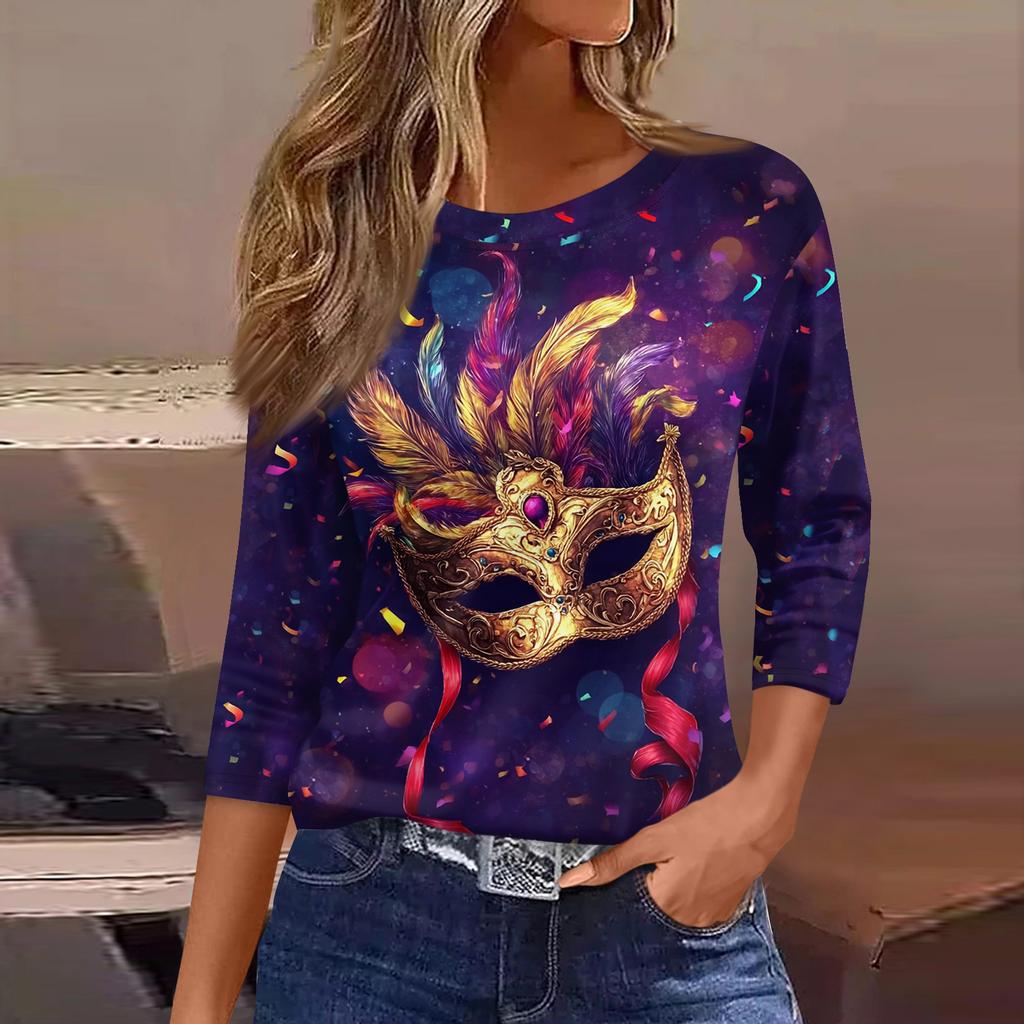 3/4 Length Sleeve Womens Tops Floral Print Vintage Fashion Casual Loose With Round Neck Plus Size Shirts