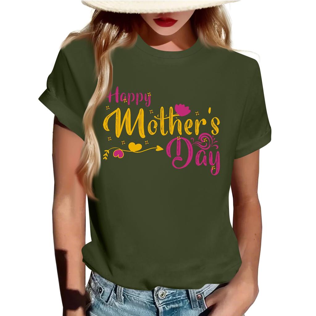 Взрослые Повседневные Ежедневные Круглый вырез с принтом Короткие рукава Футболка Топ с буквами