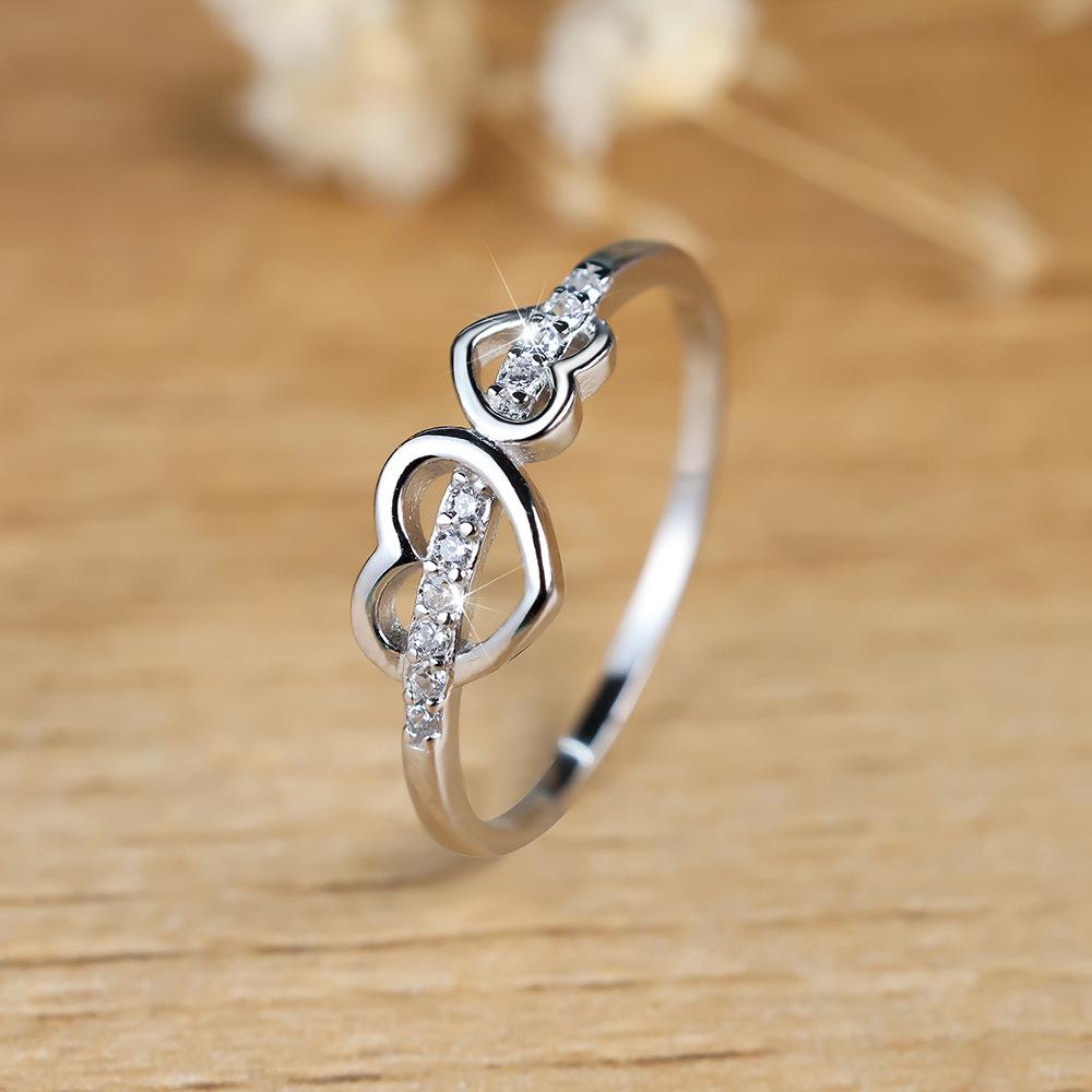 New hot-selling item s925Pure silver heart-shaped ring with cubic zirconia, exuding a fresh and sweet charm