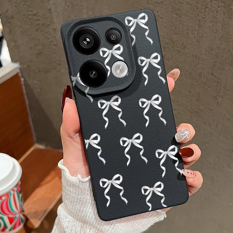 Мягкий чехол для телефона TPU с бантом для Xiaomi 13T Pro Poco X7 X6 M6 Pro Redmi Note 14 13 Pro 12 11, кожаная текстура, тонкая противоударная матовая задняя крышка