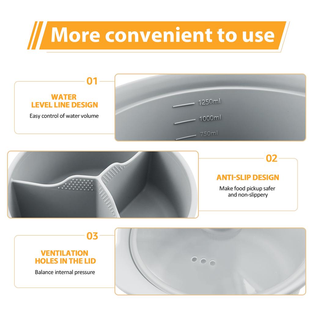 Микроволновая силиконовая пароварка 3 отделения Кастрюля для микроволновки Термостойкость Многофункциональная пароварка Миска Портативная кастрюля для аэрофритюрницы Легко