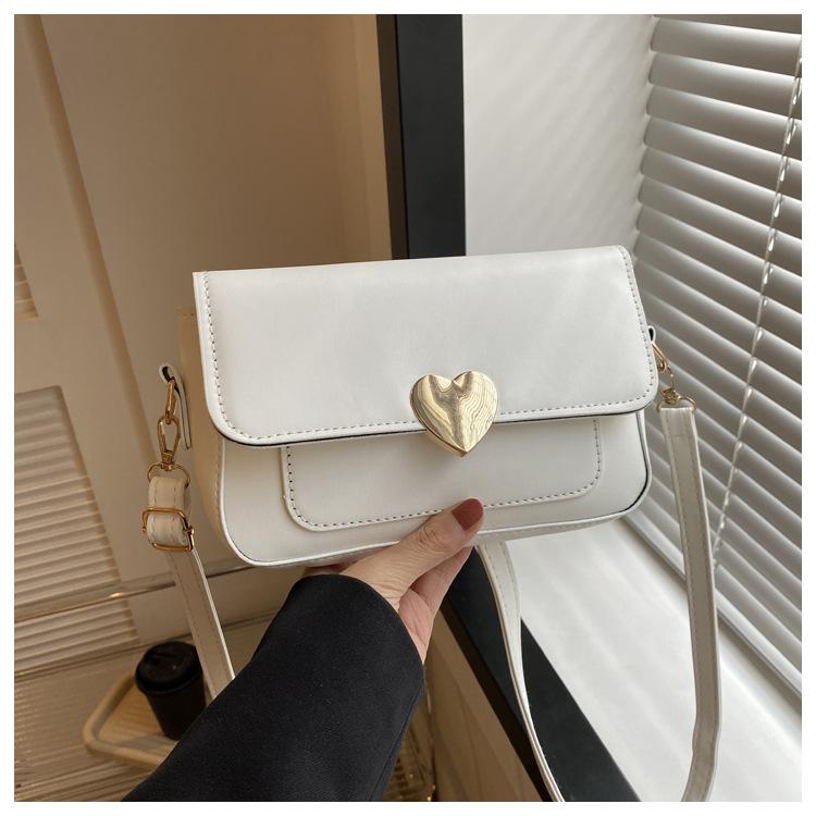 Retro Solid Color Love Hardware Decoration Casual Design Popular Shoulder Messenger Small Square Bag