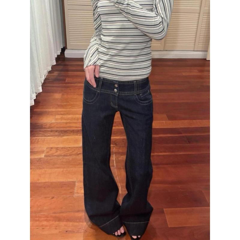 Американские Ретро Джинсы с Низкой Посадкой и Широкими Штанинами Женские Летние Осенние Свободные Драпирующиеся Удлиненной Длины Горячие Девушки Широкие Штаны