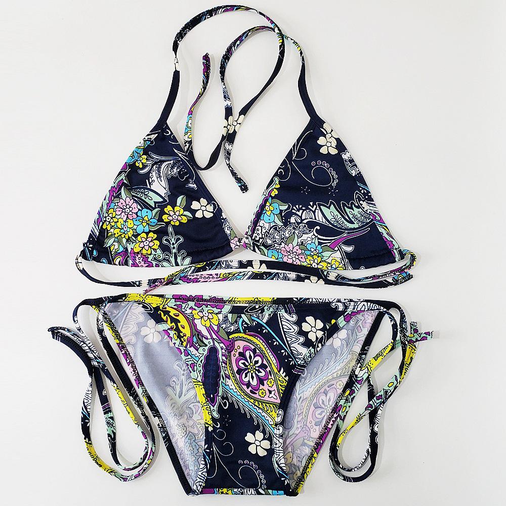 Женский купальник бикини на шнуровке с цветочным кружевом и нагрудными вкладышами, 2025