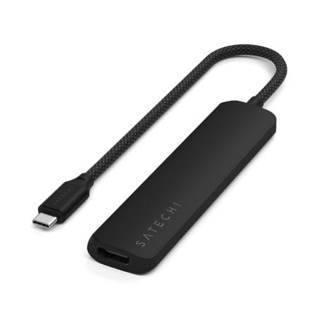 Satechi 6-In-1 Usb-C Slim Multiport Adapter - Aluminum Adapter For Usb-C Mobile Devices (Usb-C, 2x Usb-A, 4K HDMI, Micro/SD Card Reader) (Black)