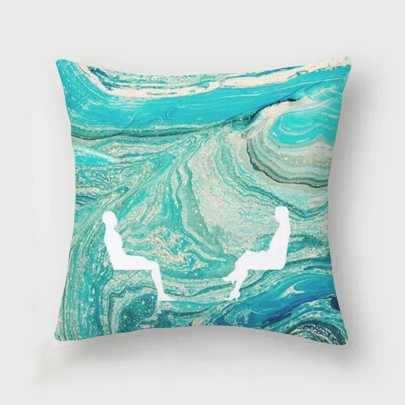 Nordic Blue Marble Polyester Pillowcase Sea Rock Texture Bedside Sofa Chair Throw Pillow Cushion Cover Home Decor