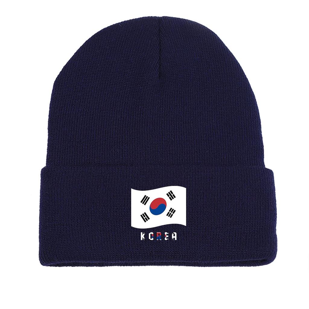 Flag of South Korea Warm Knit Cap Beanie, Patriotic Man Cap Cozy Cuff Headwear Gorro Knitted Cap Beanie