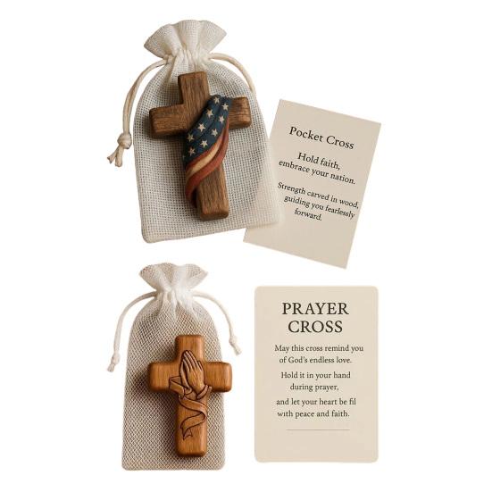 Carved Prayer Hand Pocket Hug with Inspirational Card Portable Wooden Patriotic Faith Token Decoration Christian Religious Gifts