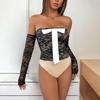 Сексуальные летние женские кружевные боди однотонные короткие рукава с вырезом-лодочкой колготки комбинезоны