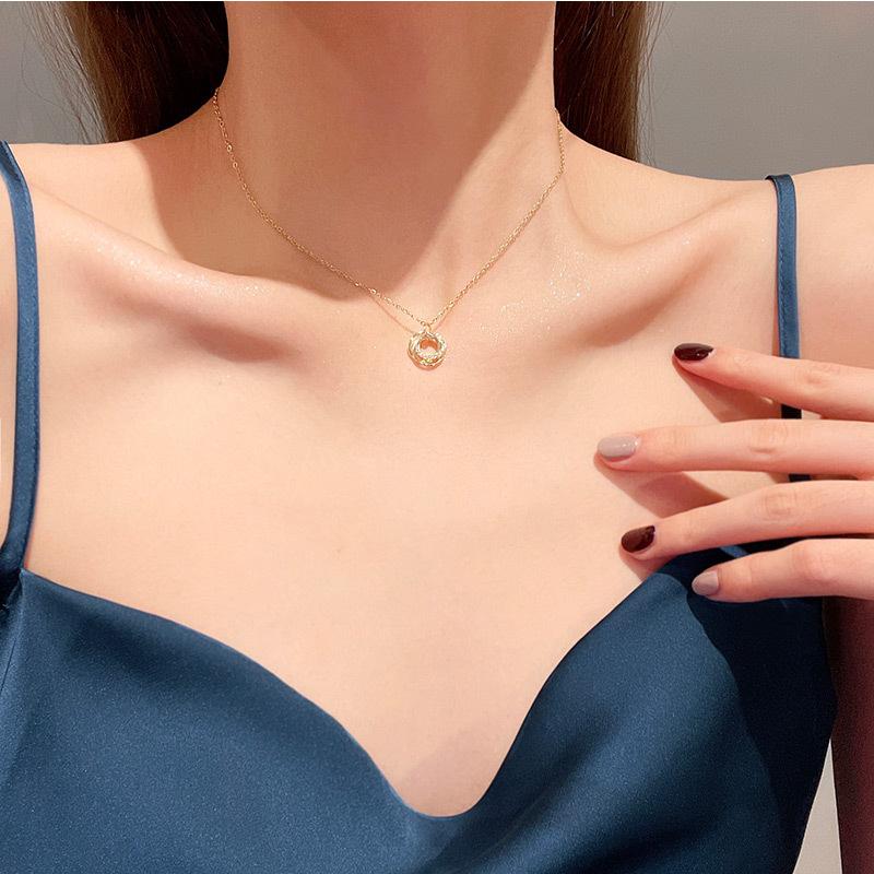 BLINGBAY женское ожерелье с подвеской в ​​виде двойного круга, ожерелье из титановой стали, темпераментное модное модное украшение для девочек, вечерние украшения на день рождения, подарок