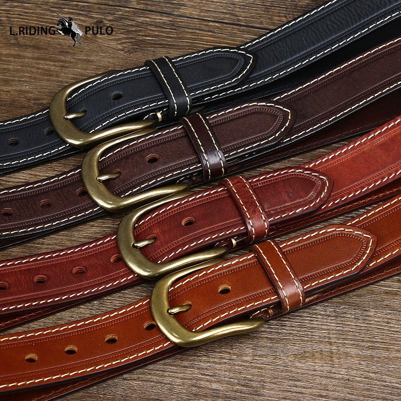 Мужской ремень из состаренной матовой кожи ручной работы с пряжкой-штифтом, мужской повседневный ремень из коровьей кожи