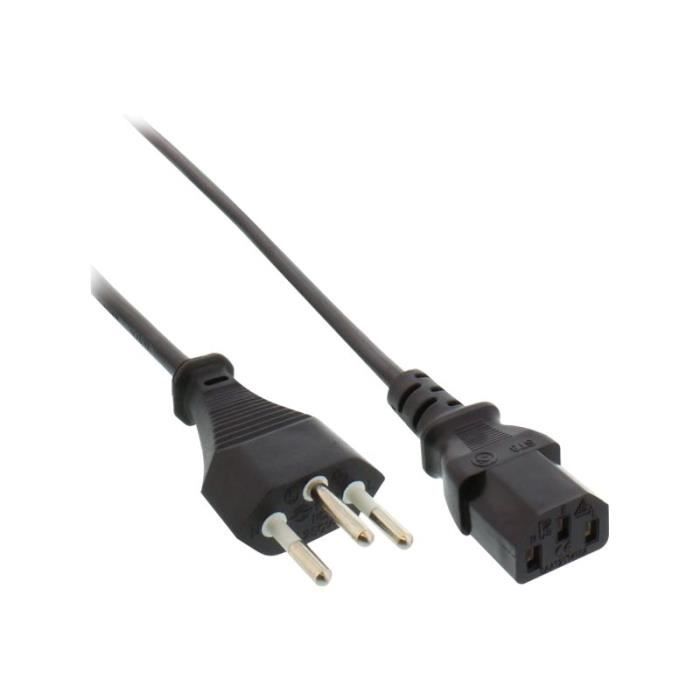 Inline câble d'alimentation sev 1011 (p) pour iec 60320 c13 250 v 10 a 3 m noir suisse
