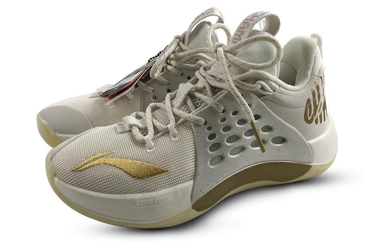 Li Ning SONIC 7 CBA League PE Нескользящие Устойчивые к истиранию Низкие Баскетбольные кроссовки Мужские Белый Золотой ABAP033-V