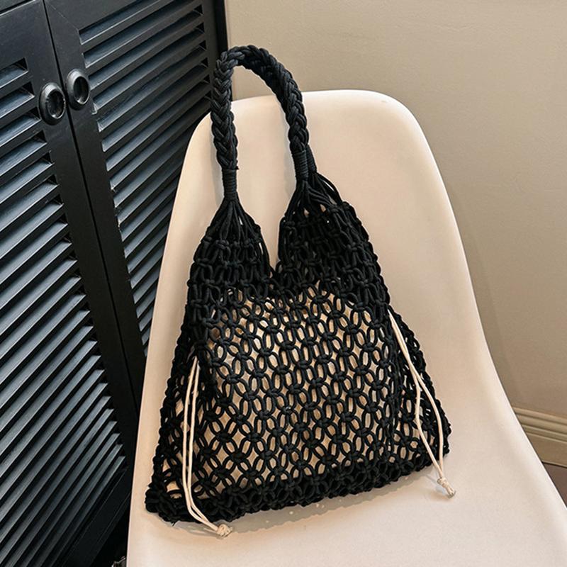 Crochet Bags for Women Summer Beach Tote Bag Raffia Aesthetic Totes Straw Handbag Bohemian Boho Woven Knit Shoulder Bag