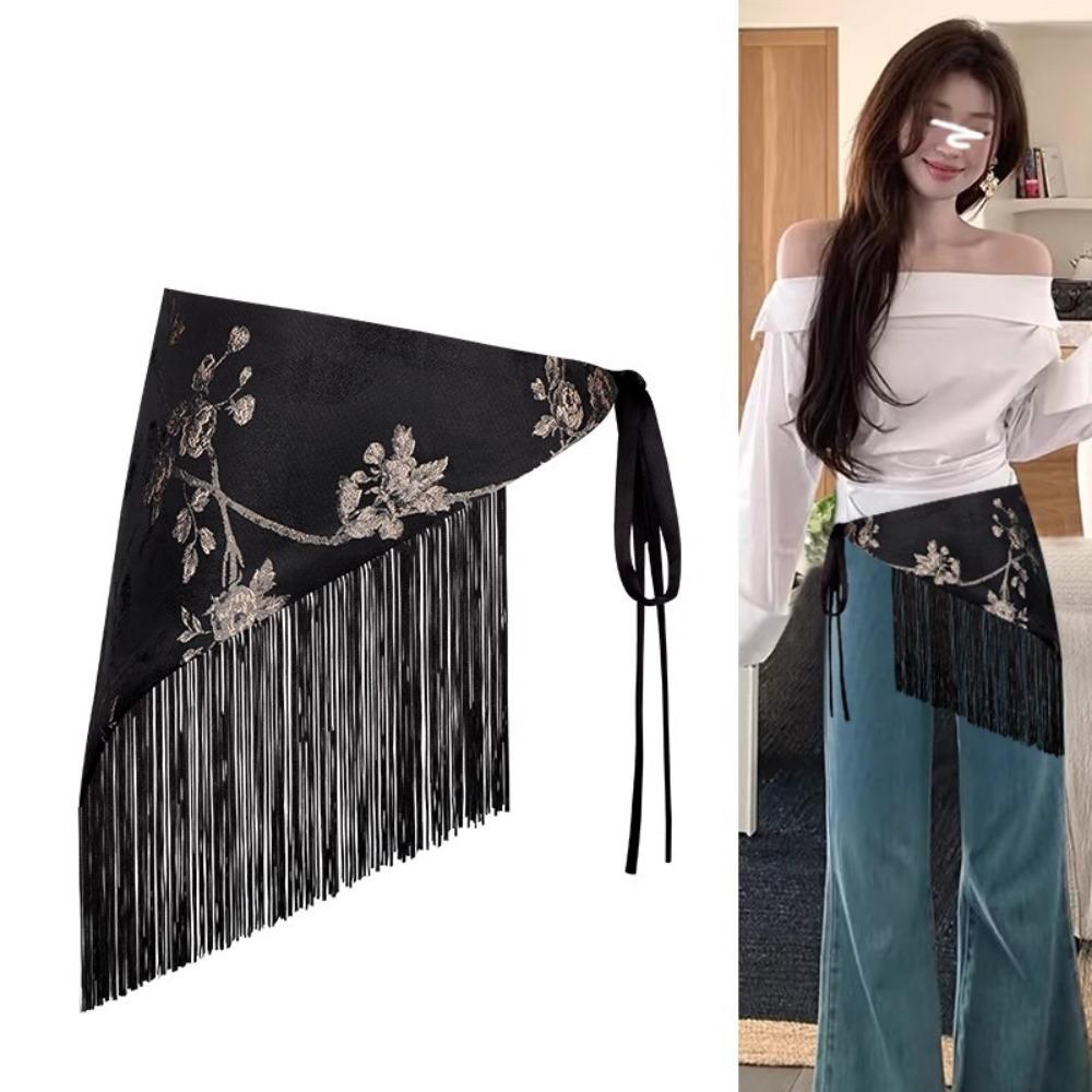 Chinese Style Triangular Waist Belt Printing Mini Apron Fashion Bohemia Wide Waistband  Streetwear
