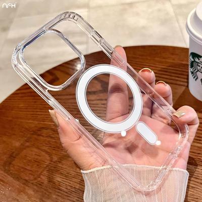 Для IPhone 15 Pro Max Роскошный чехол Magsafe с магнитной прозрачной рамкой для телефона IPhone 11 12 13 14 15 Plus Защитный чехол
