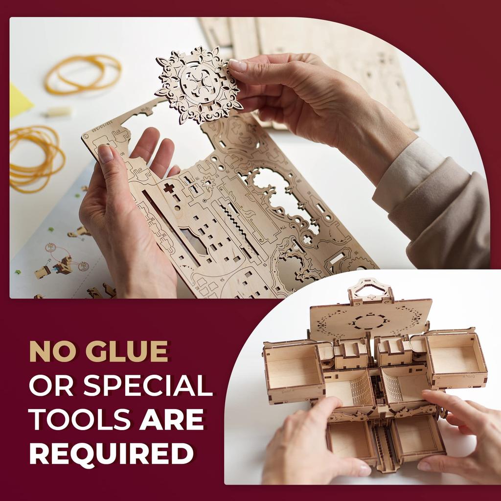 Ugears Antique Box Wooden Blocks DIY Puzzle Assembly Imagination Creativity Toy