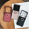 Luxury Leather Ring Holder Phone Case For Motorola Razr 60 50S 50 Ultra 40 Ultra Gradient Stripe Shockproof Hard PC Slim 3pcs Folding Cover