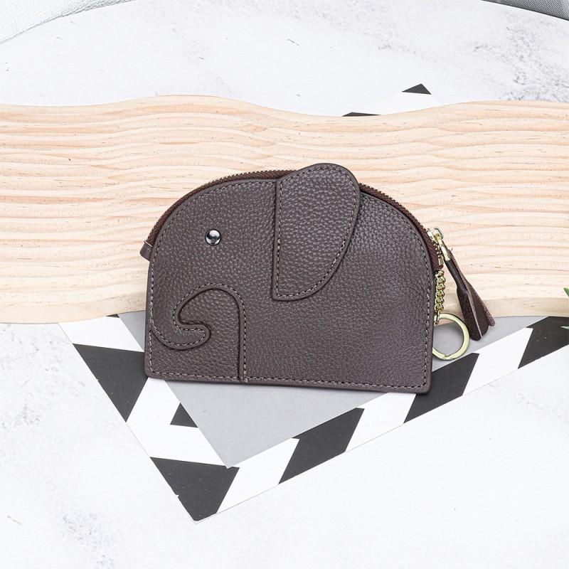 First-layer Cowhide Women's Change Purse Japanese Elephant Creative Tassel Zipper Bag Genuine Leather Key Coin