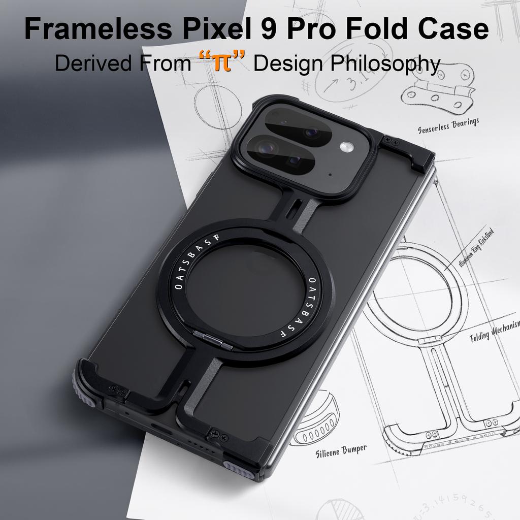 Чехол Eary для Google Pixel 9 Pro XL Fold Phone с MagSafe, вращающимся на 360° кольцом-подставкой, металлическим бампером, безрамочной защитной оболочкой