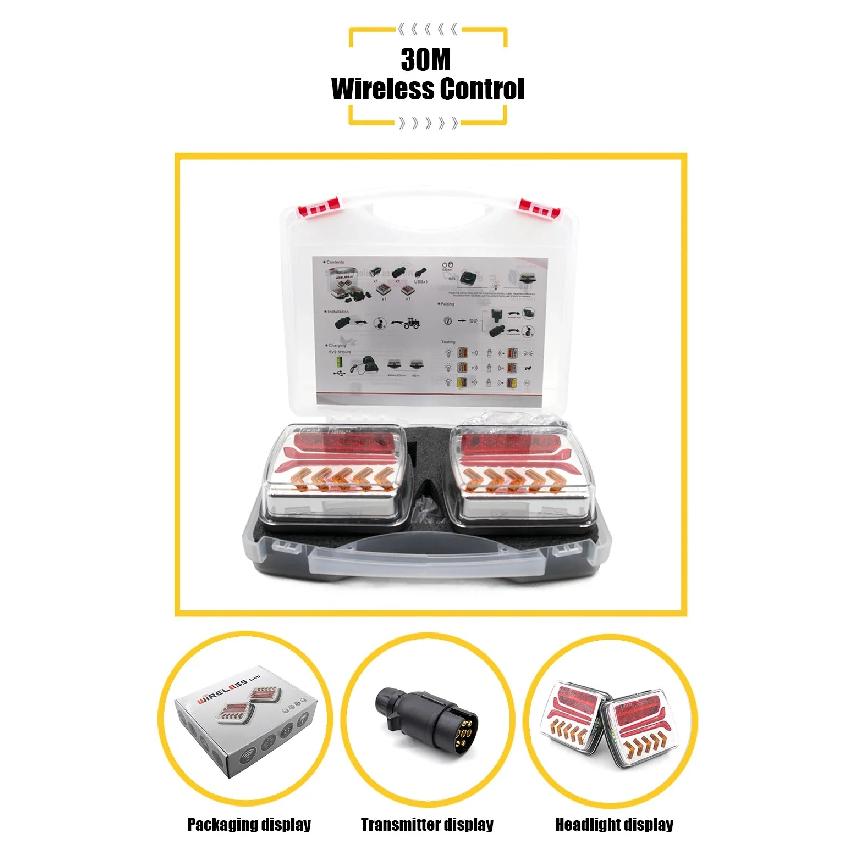 1Set 12V 24V Wireless Magnetic LED Tail light Trailer Rear Light Warning Brake Light Camper Lorry Truck Waterproof Turn Signal