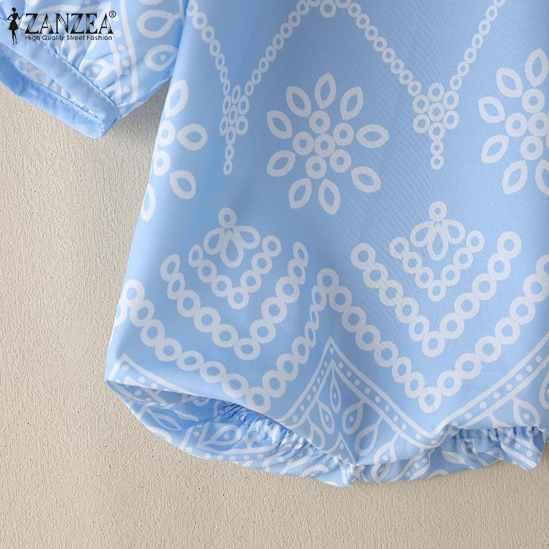 ZANZEA Женская повседневная блузка свободного кроя с круглым вырезом и рукавом 34