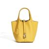Silver-buckle Leather Women's Bag, Vegetable Basket Bag, Fashionable Handbag, Lychee Pattern Bucket Bag, Ladies' Bag