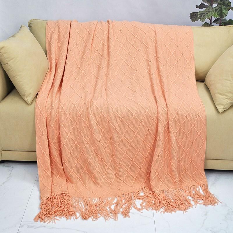 Скандинавский Ретро Желтый Аргайл Вязаный Плед - Покрывало на кровать, Накидка на диван, Накидка-шарф на конец кровати