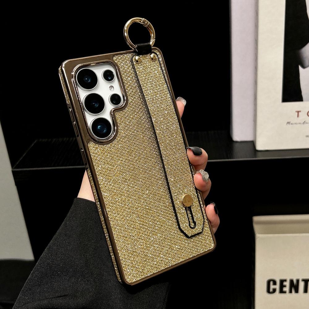 Чехол с блестящим покрытием, держателем-ремешком на запястье для Samsung S25 Ultra S24 FE S23 S22 Plus, мягкий силиконовый бампер, защитная крышка