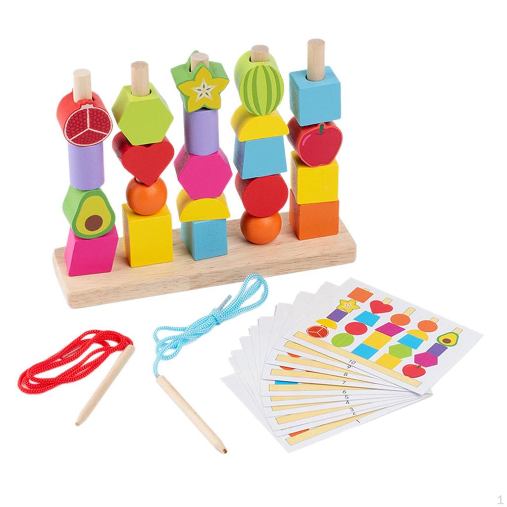 Montessori Wooden Beads Sequencing Toy Set Color Matching Puzzle Toys Sensory Lacing for
