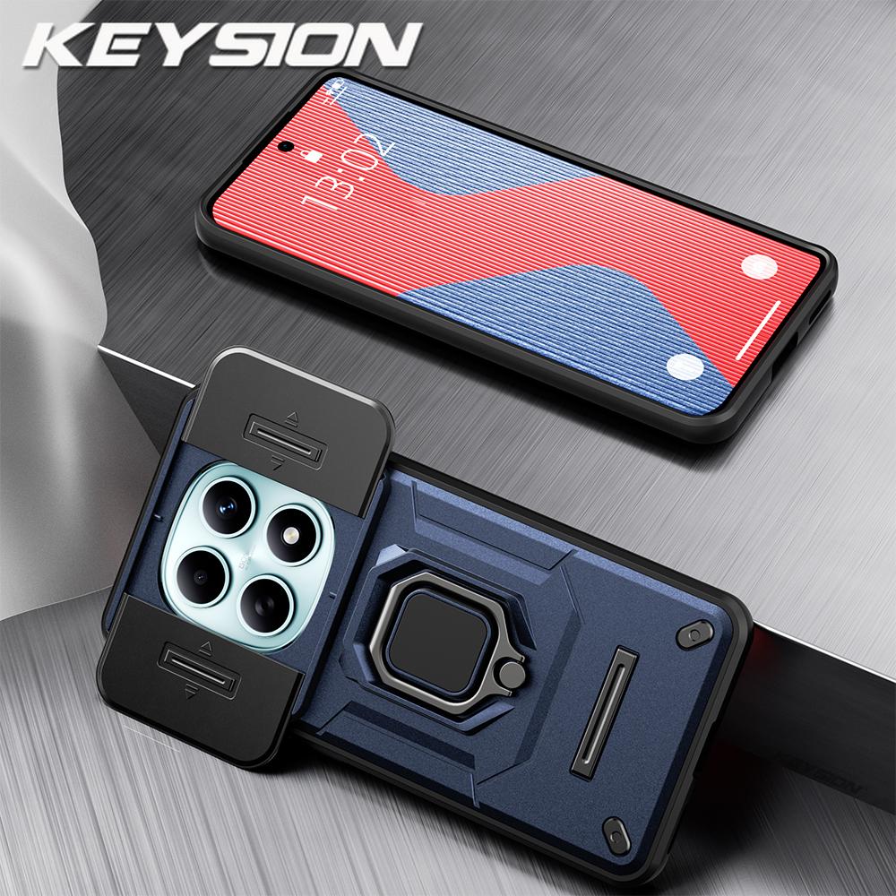 KEYSION Ударопрочный чехол для Xiaomi Redmi Note 15 Pro+ 5G Защита сдвижной камеры Металлическое кольцо-подставка Чехол для телефона для Redmi Note 15 4G 5G
