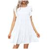 Women's Round Neck Casual Short Sleeve Ruffle-Trim Summer  Dresses