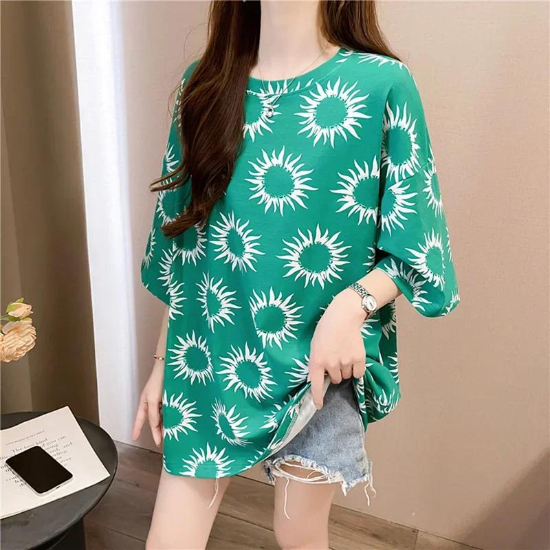 Летняя винтажная футболка с принтом Мода Женская Оверсайз Графические Длинные Футболки Y2k Топы Харадзюку хип-хоп Уличная одежда молодежная