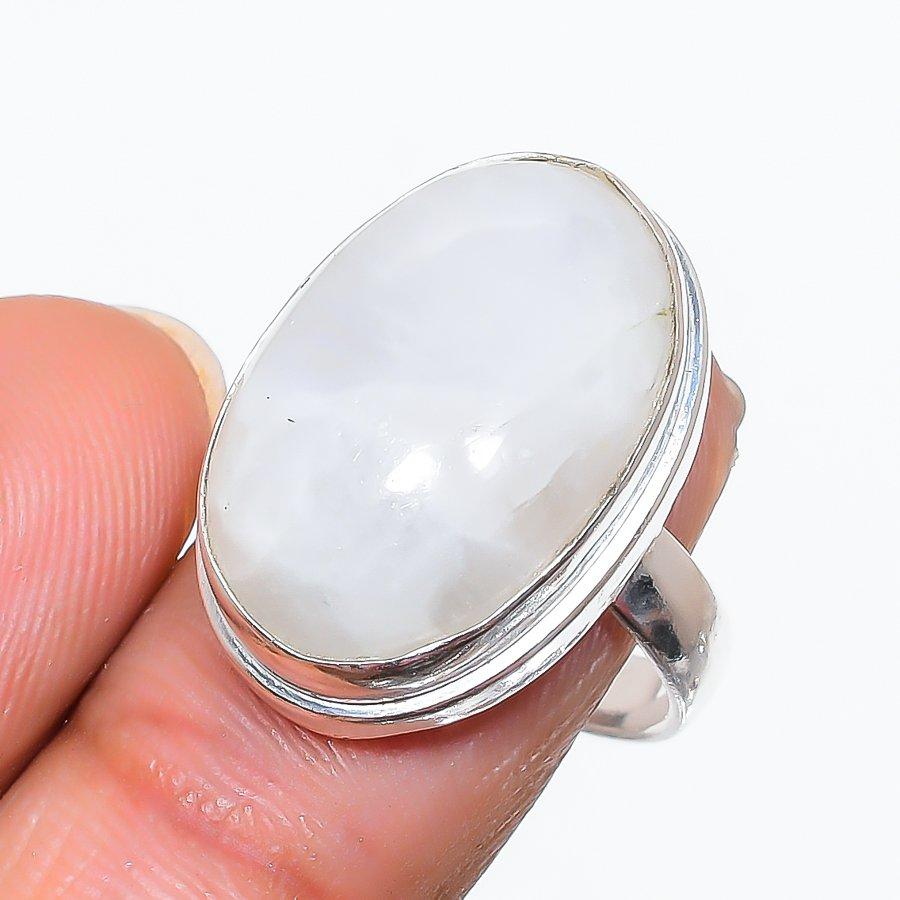 Радужный лунный камень Ручная работа Серебро 925 пробы Подарок Ювелирное изделие Кольцо Размер 6,5 V5w09