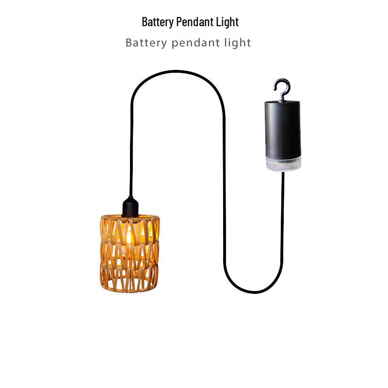 Rattan Battery-Powered LED Pendant Light Set with Remote